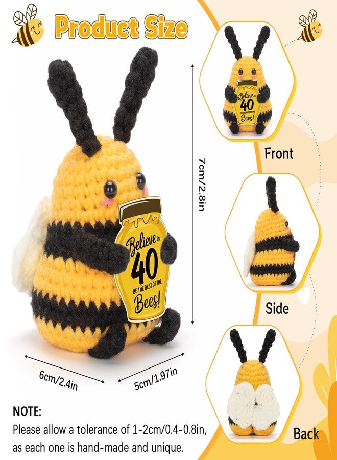 Dalycro Positive Bee Handcrafted Crochet Animals with Encouragement Card 40th 50th 60th Birthday Gift for Women Men (40th) - Image 2